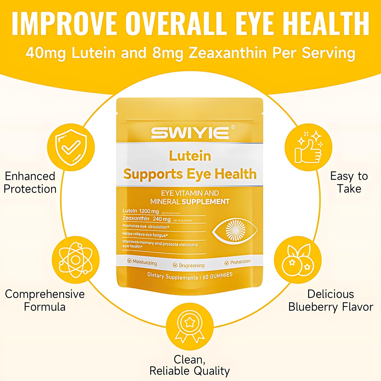 Swiyie Lutein & Zeaxanthin Gummies – Eye Health Supplement with Astaxanthin, Vitamin A C E – Blue Light Defense, Vision Support, Berry Flavor – 60 Gummies Healthcare Dietary