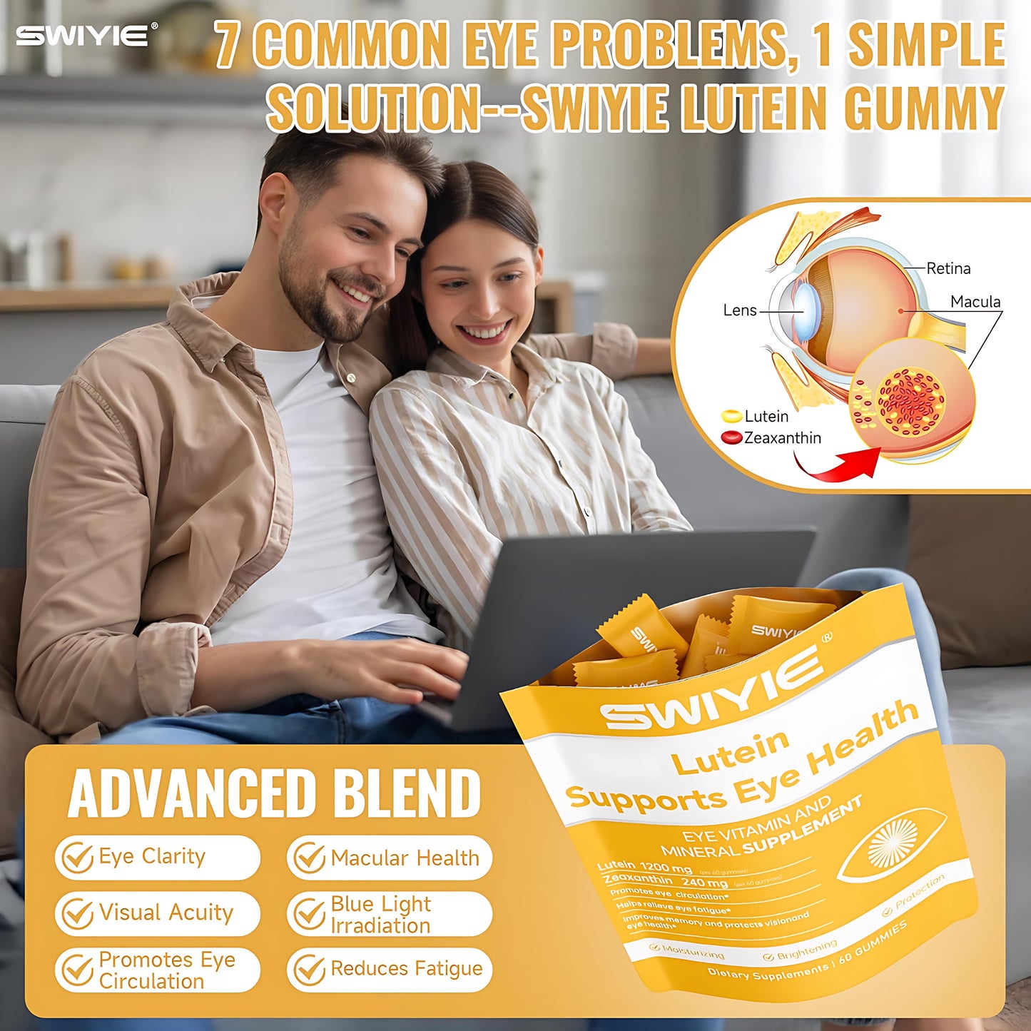 Swiyie Lutein & Zeaxanthin Gummies – Eye Health Supplement with Astaxanthin, Vitamin A C E – Blue Light Defense, Vision Support, Berry Flavor – 60 Gummies Healthcare Dietary